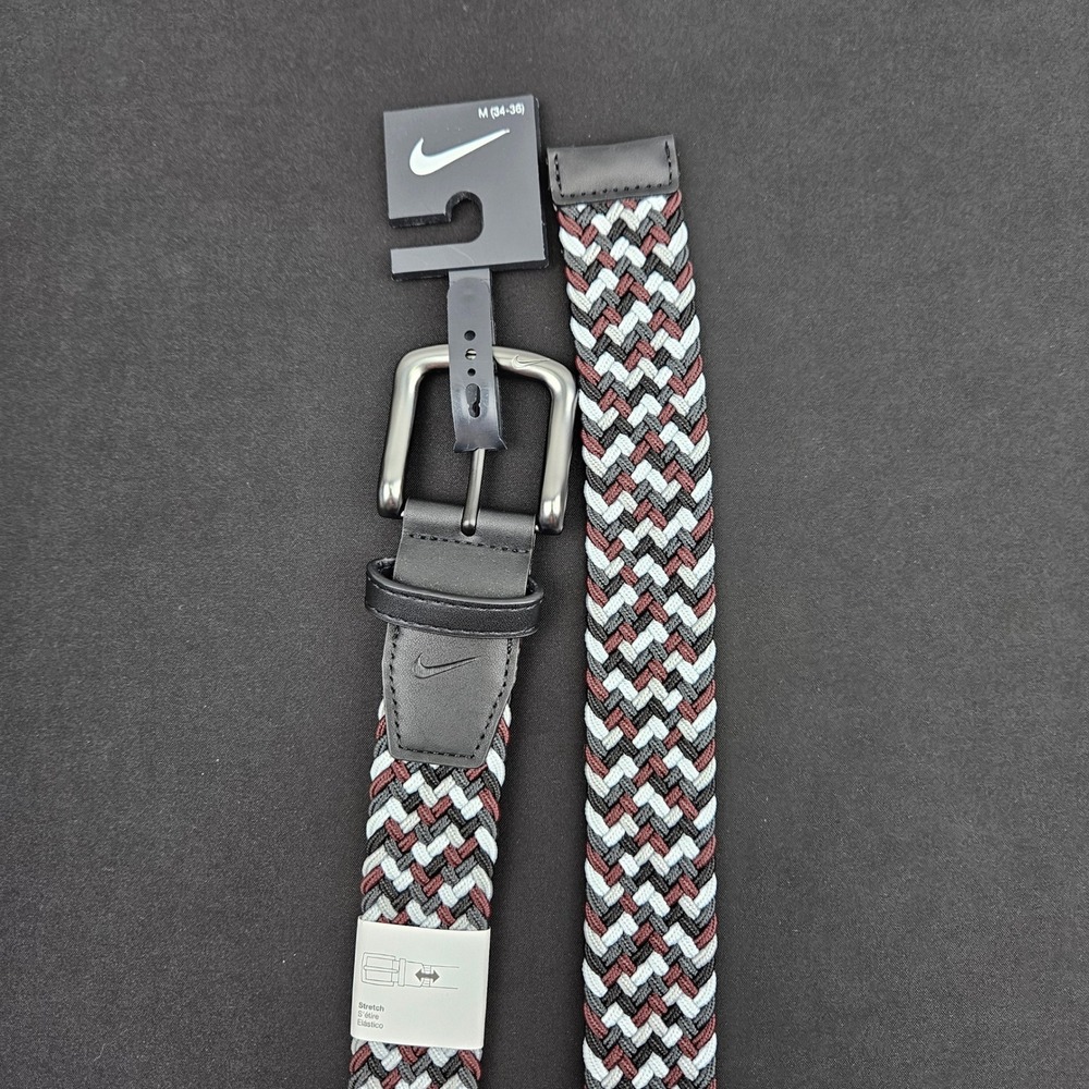 Nike Mens Braided Woven Stretch Belt Black Grey Burgundy Size Med 34-36 New